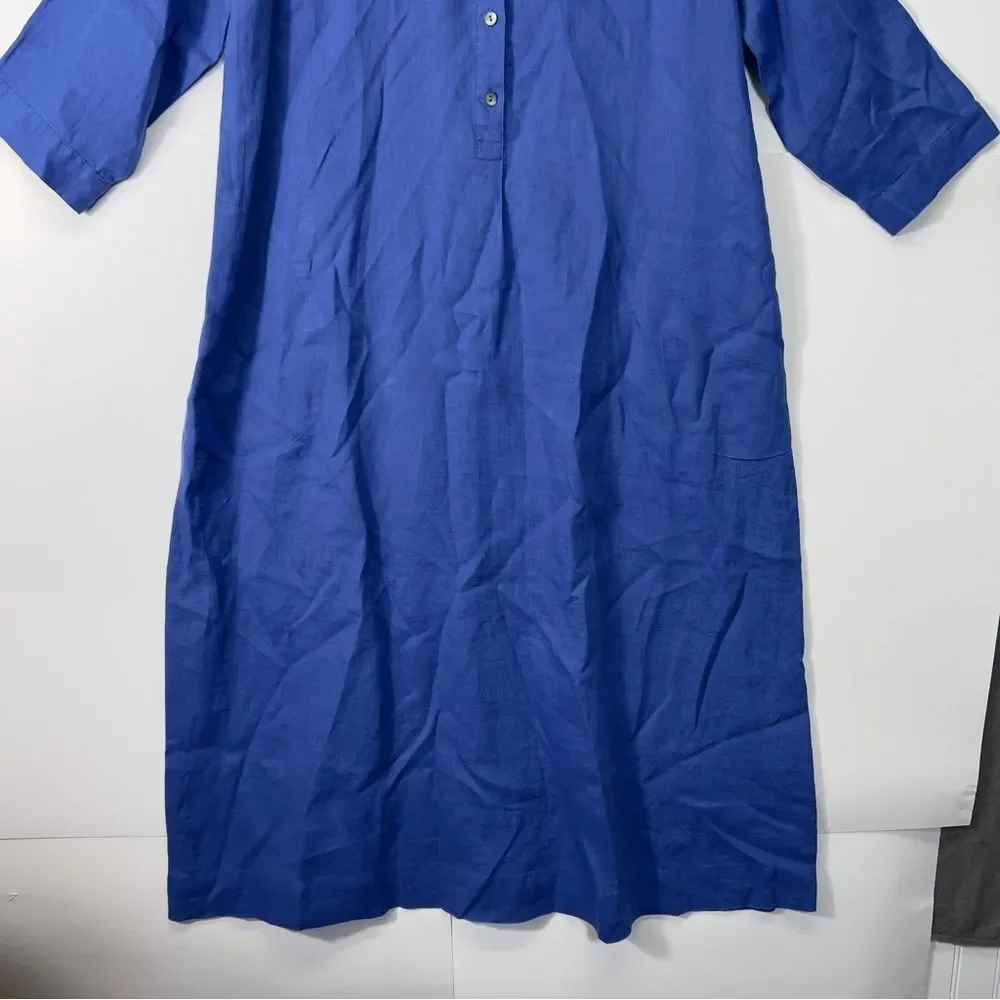 NWT Medium J. JILL Linen Midi Shirt Dress Amalfi Coast Blue - Picture 3 of 10